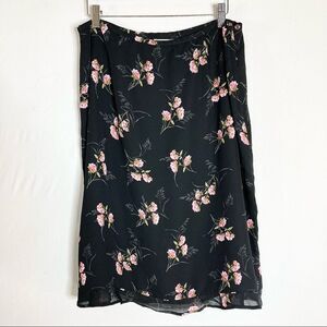 Vintage First Issue Liz Claiborne Skirt Black Pink Floral Size 14 31 Y2K Knee